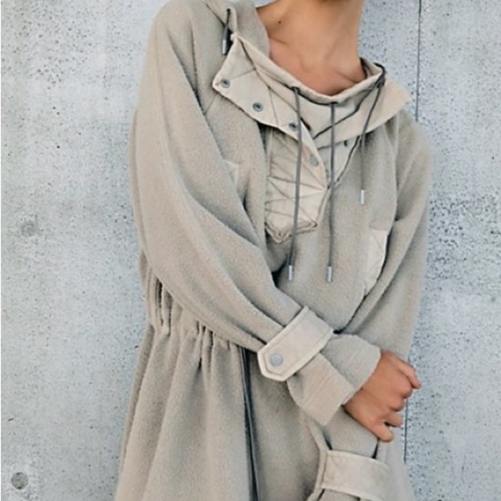 Free People Sadie Surplus Knit Jacket Hoodie Size S in Stone